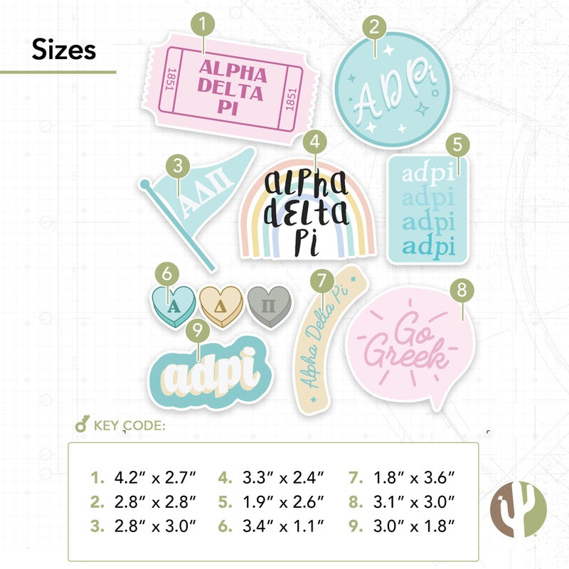 Desert Cactus Alpha Delta Pi Sticker Decal Laptop Water Bottle Car Sheet (Cute Sheet) - Image 3